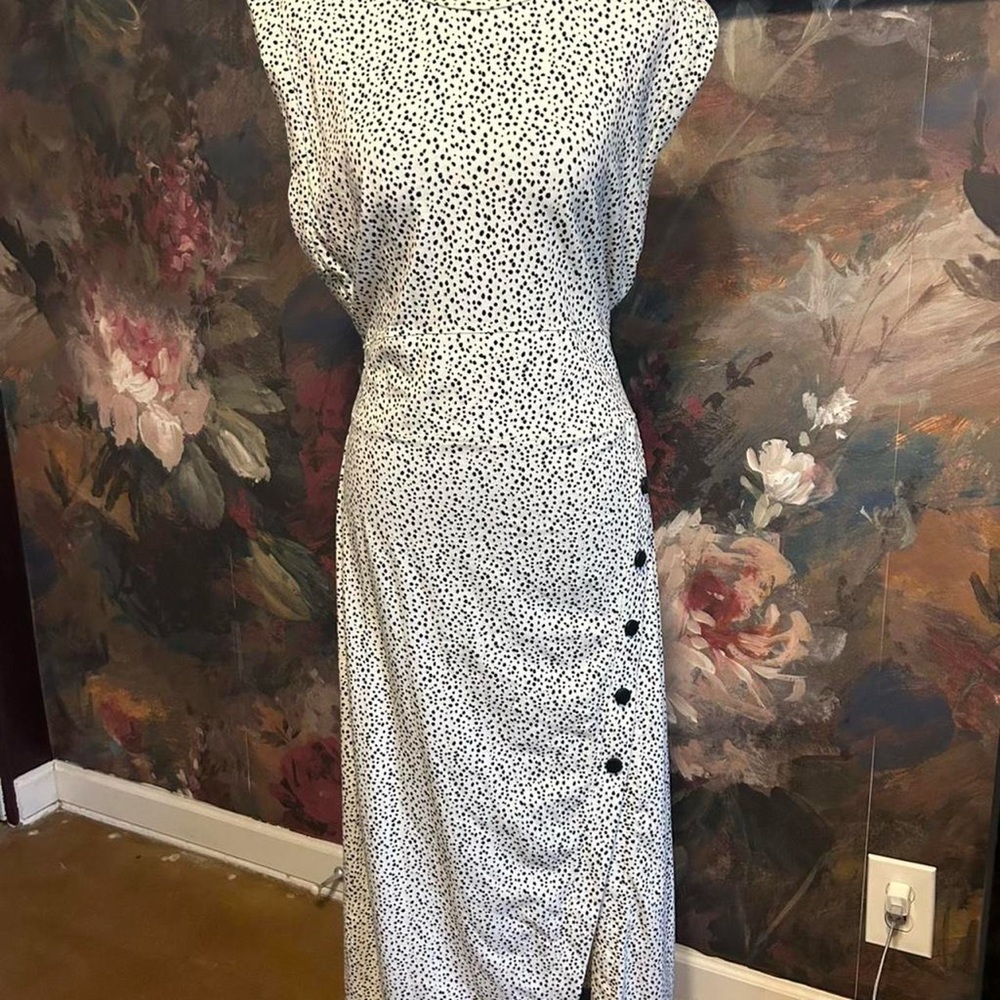 Grey State White Midi Dress with Black Dot Print